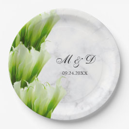 White Calla Lily Florals Wedding Paper Plate Pappteller