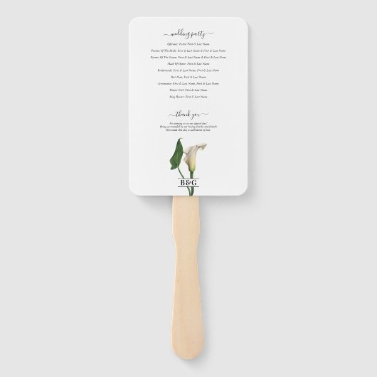 White Calla Lily Green Botanical Wedding Program Fächer (Rückseite)