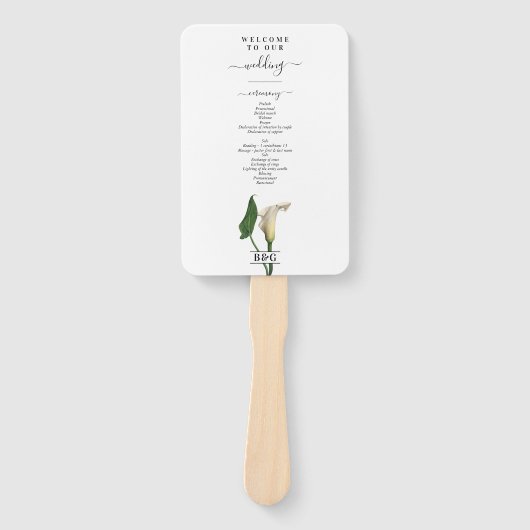 White Calla Lily Green Botanical Wedding Program Fächer (Vorderseite)