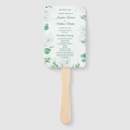 White Calla Lily Hochzeitsprogramme Fächer (Vorderseite)