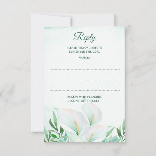 White Calla Lily Monogram Wedding Reply Cards RSVP Karte (Vorderseite)