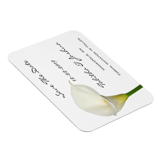 White Calla Lily speichern das Date Magnet (Rechte Seite)