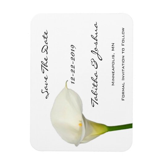 White Calla Lily speichern das Date Magnet (Vertikal)