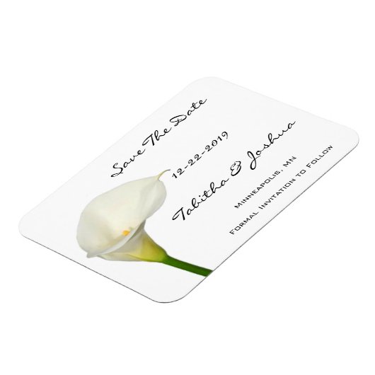 White Calla Lily speichern das Date Magnet (Linke Seite)