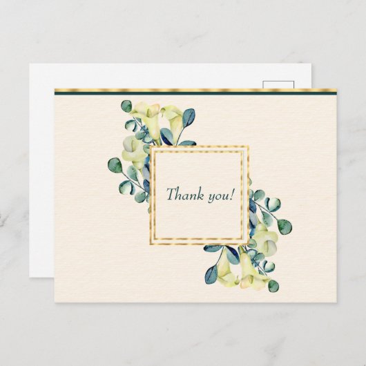 White Calla Lily und Eucalyptus Vielen Dank Postkarte (Vorne/Hinten)