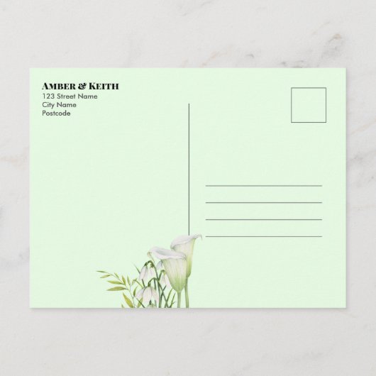 White Calla Snowdropding Wedding Save the Date Ankündigungspostkarte (Rückseite)