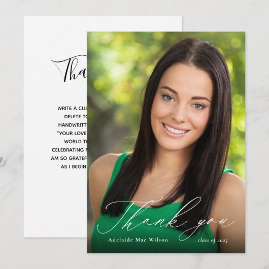 White Calligraphy Abschluss Danke mit Foto (Vorne/Hinten)