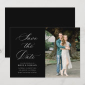White calligraphy black wedding save the date card einladung (Vorne/Hinten)