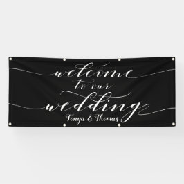 White Calligraphy Black Willkommen bei unserer Hoc Banner