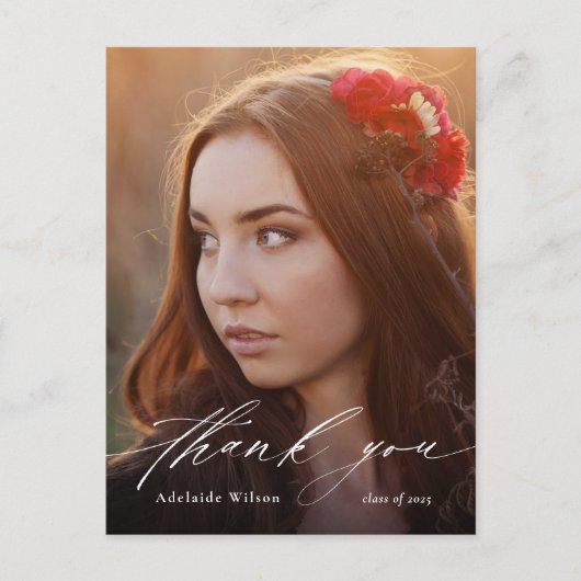 White Calligraphy Foto Abschluss Vielen Dank Postkarte (Vorderseite)