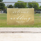 White Calligraphy Gold Satin Begrüßung Banner (Insitu)