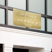 White Calligraphy Gold Satin Begrüßung Banner (Äußeres Gebäude)