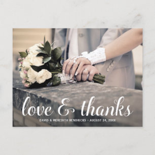 White Calligraphy Overlay Wedding Danke Postkarte