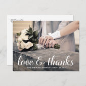 White Calligraphy Overlay Wedding Danke Postkarte (Vorne/Hinten)