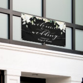 White Calligraphy Peony Black Willkommen bei unser Banner (Äußeres Gebäude)