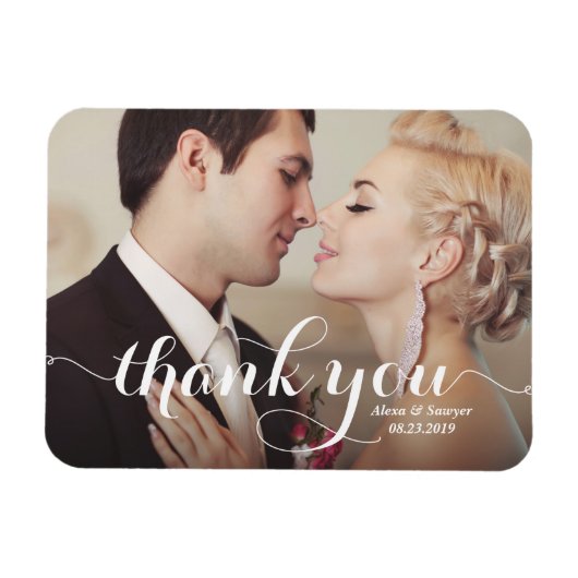 White Calligraphy Script Wedding Danke Foto Magnet (Horizontal)