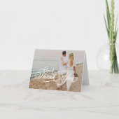White Calligraphy Script Wedding Foto Overlay Dankeskarte (Vorderseite)