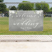 White Calligraphy Silver Floral Begrüßung Banner (Insitu)