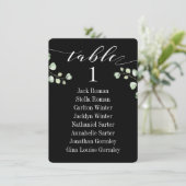 White Calligraphy Wedding Black Seating Chart Card Einladung (Stehend Vorderseite)