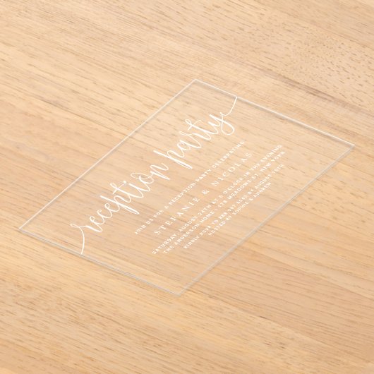 White Calligraphy Wedding Reception Party Acryleinladungen (Ablage )