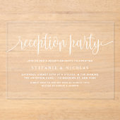 White Calligraphy Wedding Reception Party Acryleinladungen (Vorderseite)