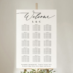 White Calligraphy Wedding Welcome Seating Chart Poster