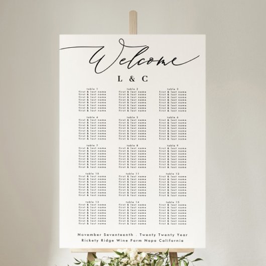 White Calligraphy Wedding Welcome Seating Chart Poster