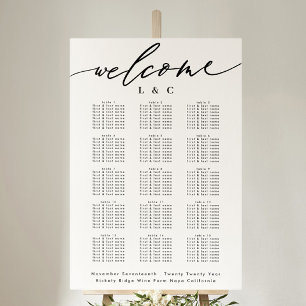 White Calligraphy Wedding Welcome Seating Chart Poster