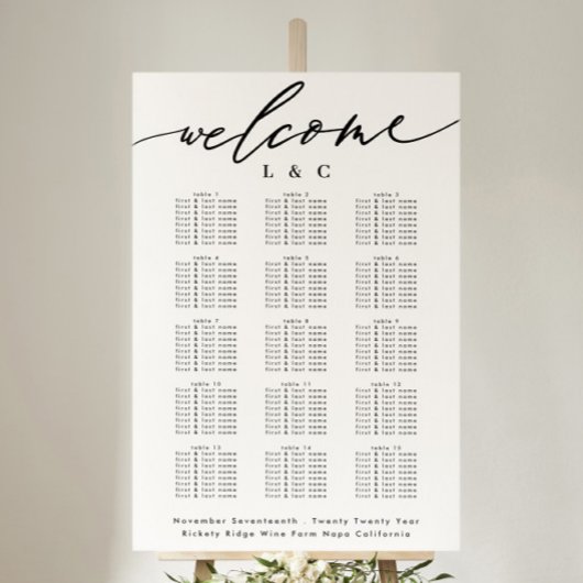 White Calligraphy Wedding Welcome Seating Chart Poster