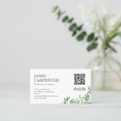 White Calm Greenery QR Code Foto Social Media Visitenkarte (Stehend Vorderseite)