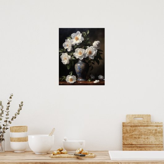 White Camellia Blume Art Print Poster (Küche)