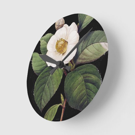 White Camellia Runde Wanduhr (Winkel)
