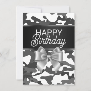White Camouflage & Bow Happy Birthday Card Einladung