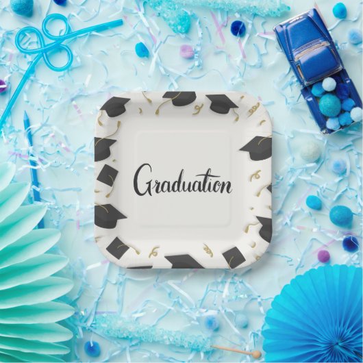 White Cap & Confetti Graduation Pappteller (Party)