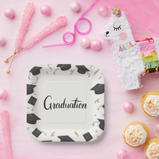White Cap & Confetti Graduation Pappteller (Party)