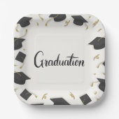 White Cap & Confetti Graduation Pappteller (Vorderseite)