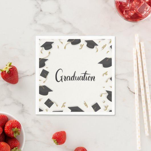 White Cap & Confetti Graduation Serviette (Beispiel)