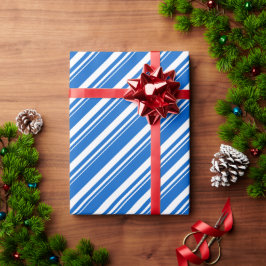 White Capri Blue Candy Cane Stripe Holiday Geschenkpapier