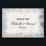 White Carnons Blumenberater Karten<br><div class="desc">Lassen Sie Ihre Gäste ihre Weisheitsworte mit dem frisch vermählten Paar mit den eleganten White Carnation Floral Wedding Advice Cards teilen. Personalisieren Sie sie mit den Namen der Braut und des Bräutigams und dem Datum ihrer Heirat. Diese eleganten, individuell gestalteten Blumenratgeber verfügen über ein digital nahes Blumenfoto mit Blütenblättern aus...</div>