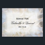 White Carnons Blumenberater Karten<br><div class="desc">Lassen Sie Ihre Gäste ihre Weisheitsworte mit dem frisch vermählten Paar mit den eleganten White Carnation Floral Wedding Advice Cards teilen. Personalisieren Sie sie mit den Namen der Braut und des Bräutigams und dem Datum ihrer Heirat. Diese eleganten, individuell gestalteten Blumenratgeber verfügen über ein digital nahes Blumenfoto mit Blütenblättern aus...</div>