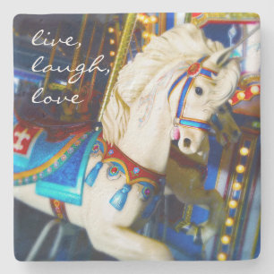 White Carousel Pferd Foto Live Lagh Liebe Zitat Steinuntersetzer