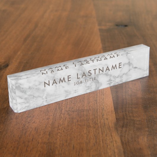 White Carrara Marble Classic Modernes Personalisie Namensplakette (Seite)