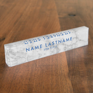 White Carrara Marble Classic Modernes Personalisie Namensplakette