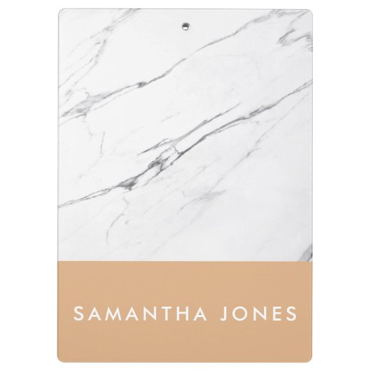 White Carrara Marble Gold Classic Moderne Klemmbrett (Rückseite)