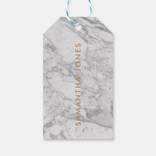 White Carrara Marble Gold Classic Personalisiert Geschenkanhänger (Rückseite)