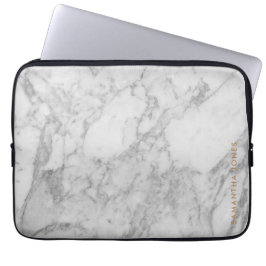 White Carrara Marble Gold Classic Personalisiert Laptopschutzhülle