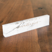 White Carrara Marble Gold Classic Personalisiert Namensplakette (Seite)