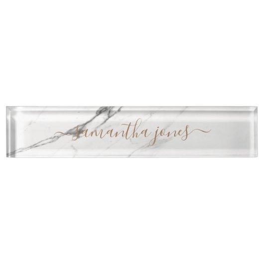 White Carrara Marble Gold Classic Personalisiert Namensplakette (Vorderseite)