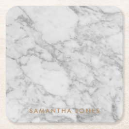 White Carrara Marble Gold Classic Personalisiert Rechteckiger Pappuntersetzer