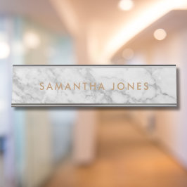 White Carrara Marble Gold Classic Personalisiert Schreibtischnamensplakette